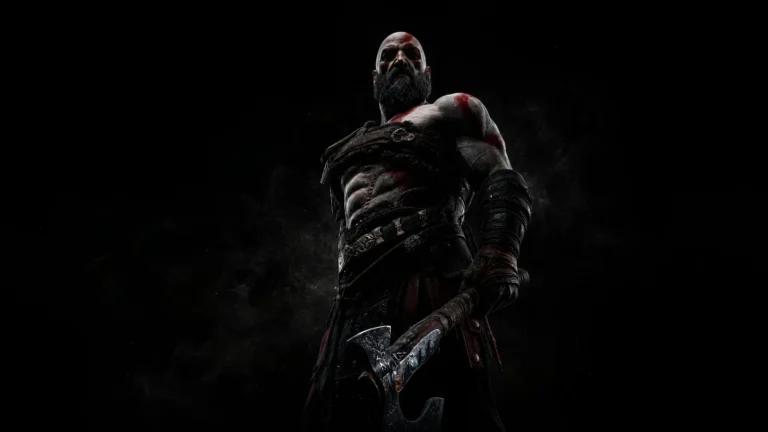 Kratos standing in darkness holding the Leviathan Axe in God of War UHD wallpaper