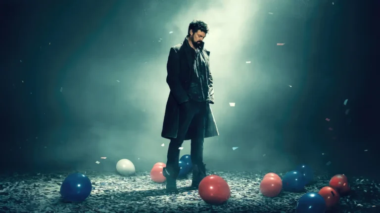 Billy Butcher from The Boys standing in a dark cinematic scene with balloons and dramatic lighting UHD wallpaper
