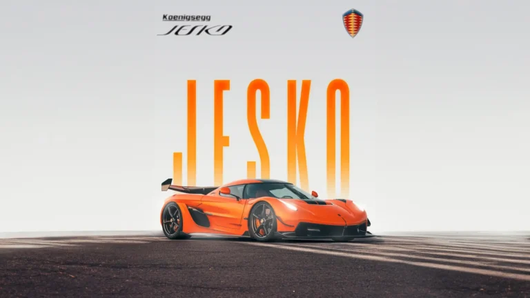 Orange Koenigsegg Jesko hypercar featuring aerodynamic bodywork, black carbon fiber details, and a large rear wing wallpaper.