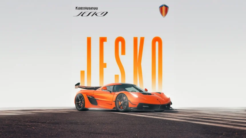 Orange Koenigsegg Jesko hypercar featuring aerodynamic bodywork, black carbon fiber details, and a large rear wing wallpaper.