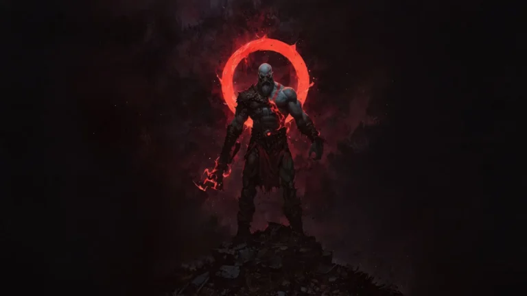 Kratos God of War Ragnarok dark Spartan warrior with glowing red energy UHD wallpaper