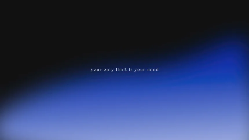 Your Only Limit Is Your Mind motivational quote displayed over a minimalist blue and black gradient background wallpaper.