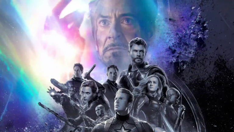 Avengers Endgame iconic Marvel heroes assembled in an epic cosmic battle artwork wallpaper.