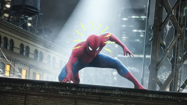 Spider-Man Brand New Day crouching on a rooftop at night with his glowing Spider-Sense activated wallpaper.